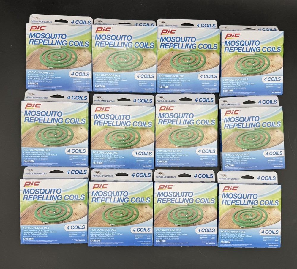 PIC Mosquito Repelling Coils Outdoor Use 4pk Lot of 12 New (48 Total Coils)