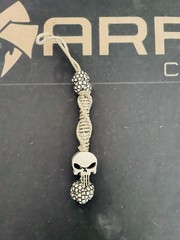 3pc Paracord Lanyard Keychain/Knife Pulls w/ Skull Bead, Black Tan, 3in
