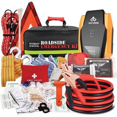 Emergency Car Survival Kit – Roadside Safety Tools, Tire Inflator, First Aid, Ju