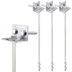 Ground Anchors Screw in – 24″ Set of 4 with Brackets and Drill Bit – Silver