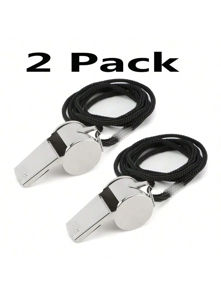 2-Pack Metal Referee Whistles w/ Lanyards Loud Coach Football Soccer Emergency