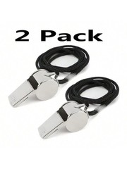 2-Pack Metal Referee Whistles w/ Lanyards Loud Coach Football Soccer Emergency