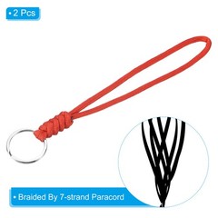 2pcs 8″ Paracord Lanyard with Keyring Wrist Cord Badge Holder Strap, Red