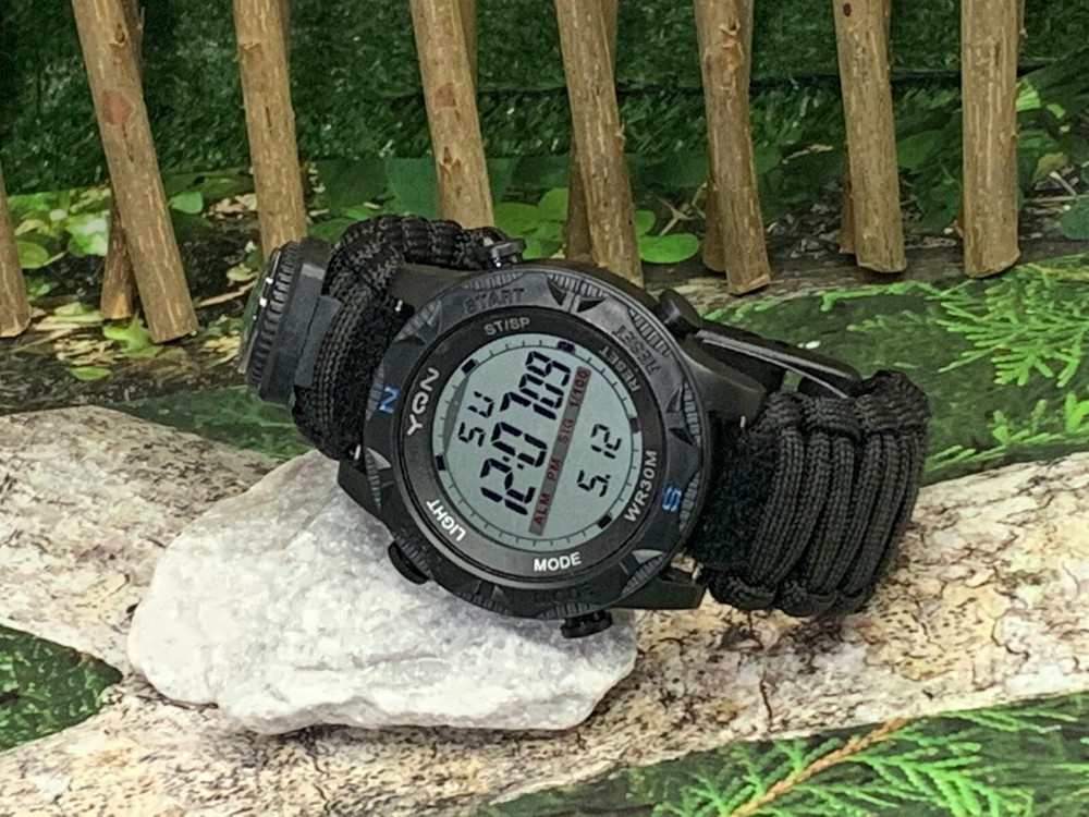 Solid Black Survival Paracord Band with 55 mm Digital Watch Wrists 7.25″ to 8″