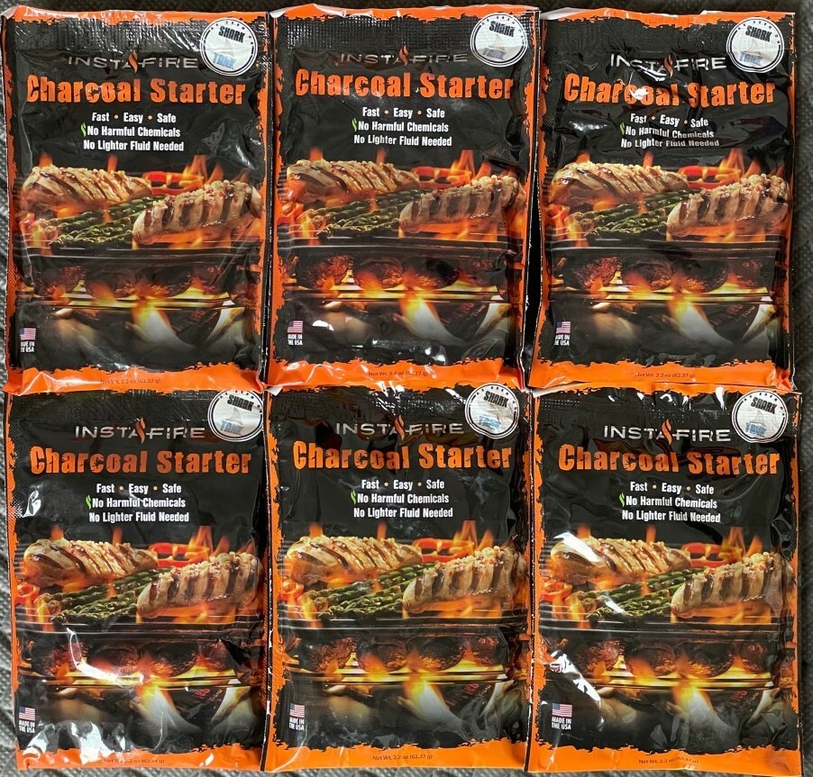 6 Packets Insta-Fire Charcoal Briquette Fire Starter – Fast & Easy