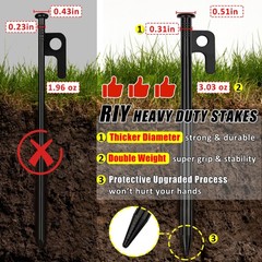 8 Pack Tent Stakes Heavy Duty Metal Pegs for Camping Steel 8 IN, Black