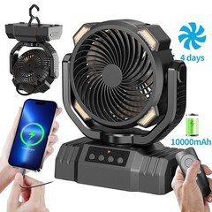 Camping Fan with Rechargeable Battery and LED Light Perfect for Outdoor Use