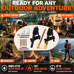 27 Piece Ferro Rod Fire Starter Survival Kit with Striker & Ropes 20 Waterproof