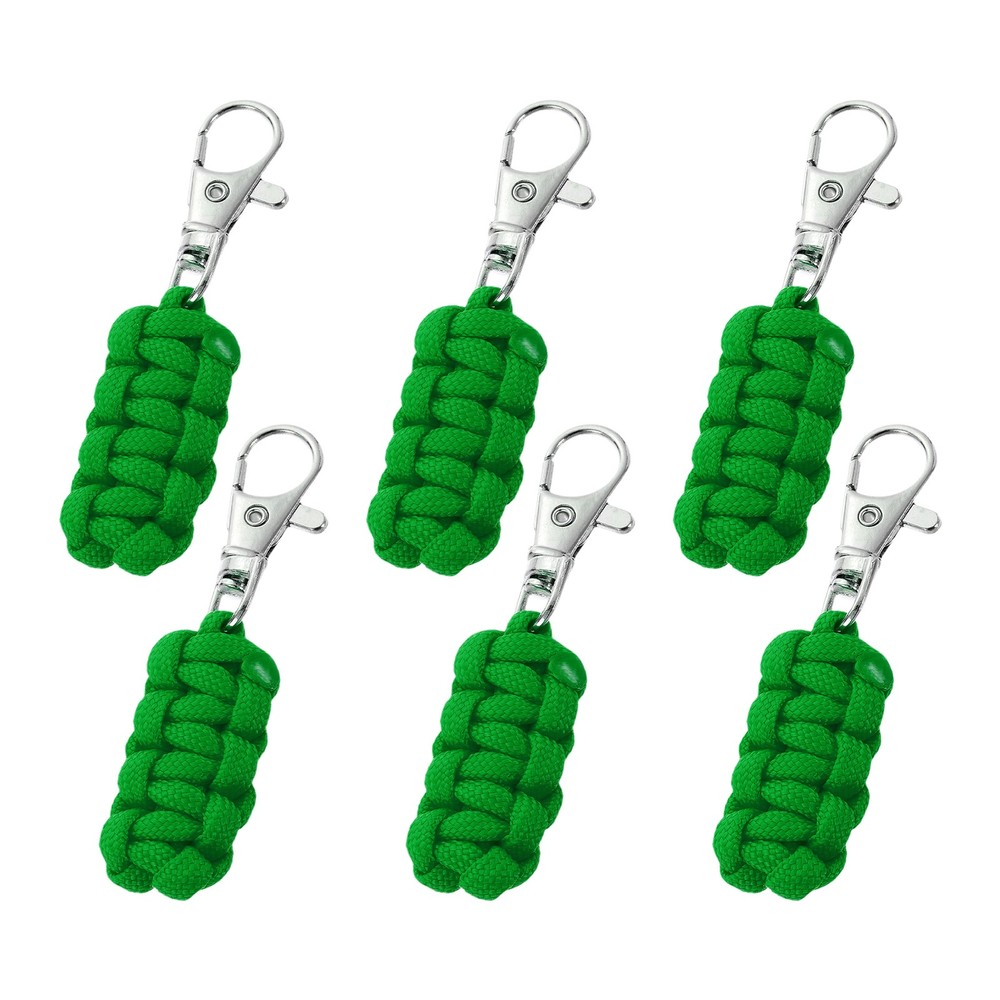 Paracord Zipper Pull, 80 mm Length for Backpacks – Cylinder (6 Pack, Green)