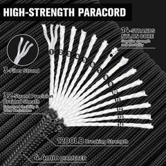 HOKINETY 1200 Paracord Rope – 4.4mm Nylon Parachute Spool para 100 ft, Black