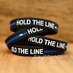 Custom Debossed Color Filled Thin Blue Line Wristbands Lot, or Red, Green, White