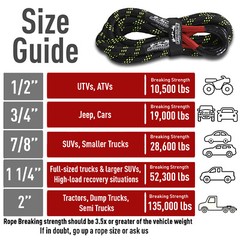NEW Offroading Gear Kinetic Recovery Rope (Black), For Off-Roading/4×4,All Sizes