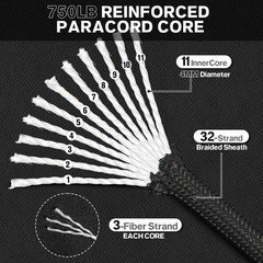 Durable 750 lb Paracord – 100ft Black Utility Rope for Crafting & Outdoor Use