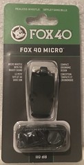 Fox 40-Micro/Compact Pealess Whistle with Lanyard-Black-110 Db-New In Package!