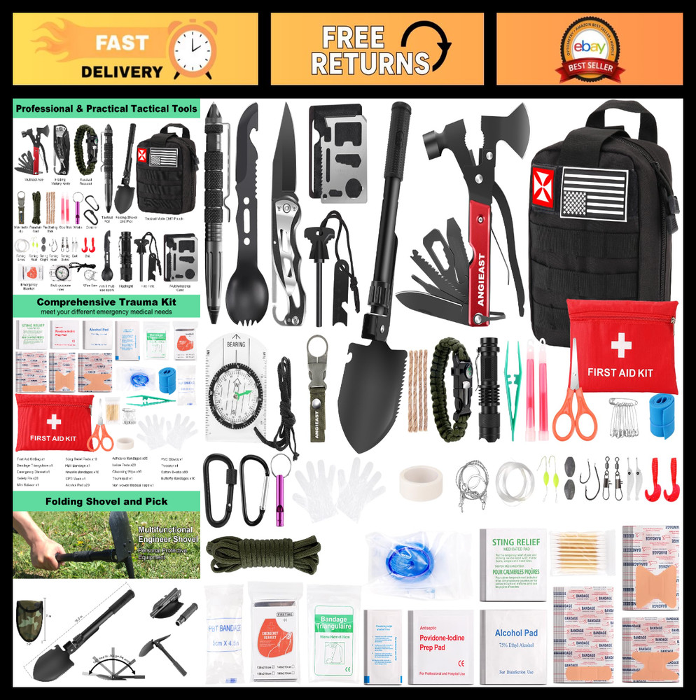 256-Piece Survival Kit & First Aid Gear – Trauma Tools, Molle Pouch for Camping,