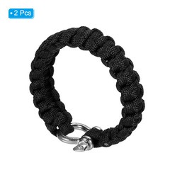 Survival Paracord Bracelet, 2 Pack Bracelet with O-shaped Buckle, Black