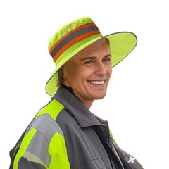 High Visibility Reflective Sun Hat Neon Safety Boonie Hat Wide Brim Mesh Green