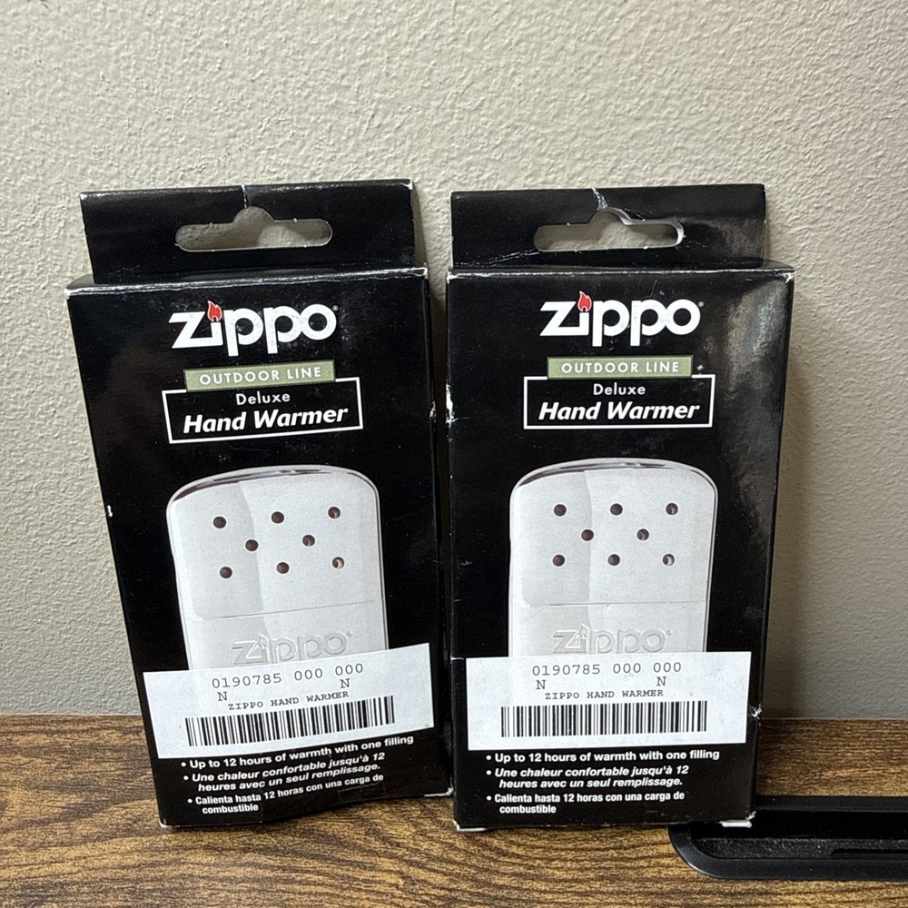 2 Zippo Deluxe Hand Warmers. Chrome with Pouch & Instructions. New.