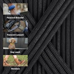 Paracord Rope, 7 Strand Type III Parachute Cord 4mm 100ft / 200ft 100 ft Black