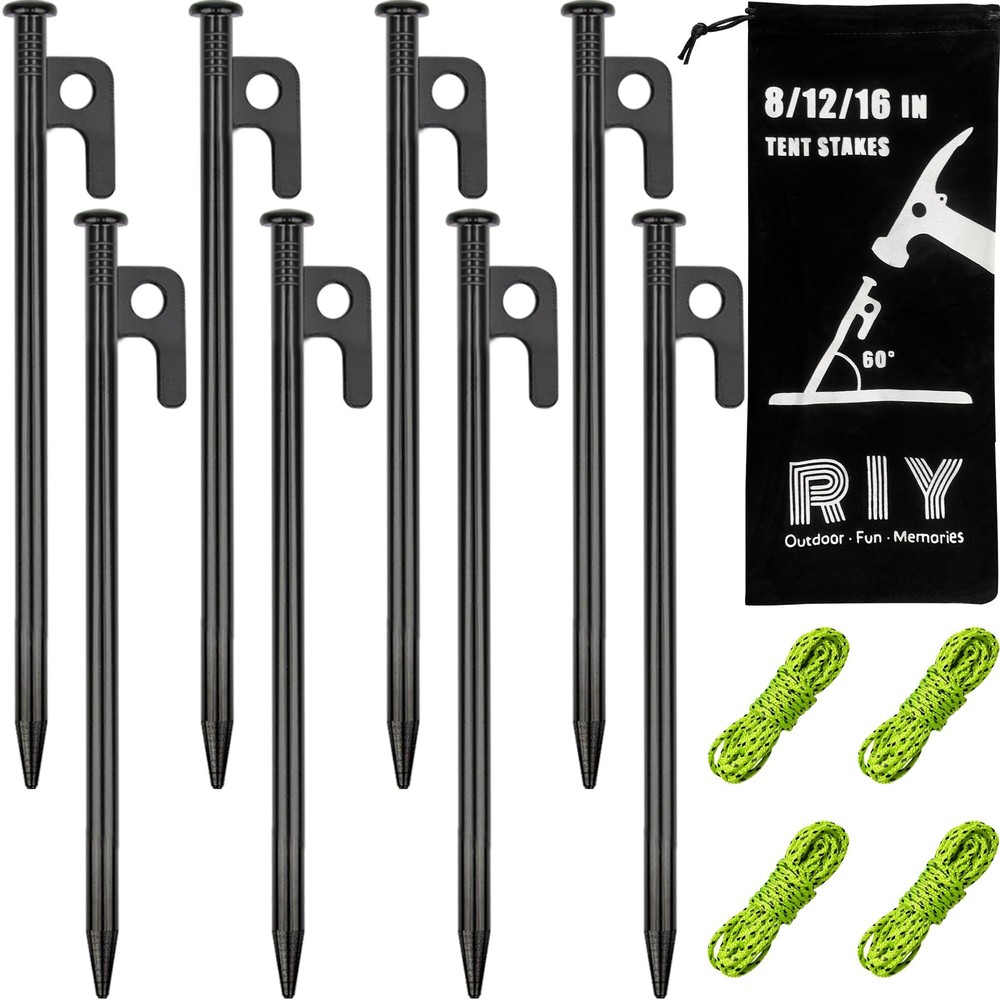 8 Pack Tent Stakes Heavy Duty Metal Tent Pegs for Camping Steel Tent Stakes