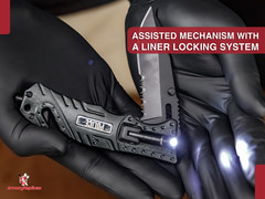 Lethal Defender Emergency Knife | LED Light Pocket Assisted Folding Police Black