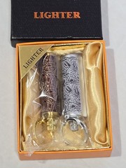 2pc Permanent Match Keychain Lighter Set Crocodile Skin Pattern Boxed NEW