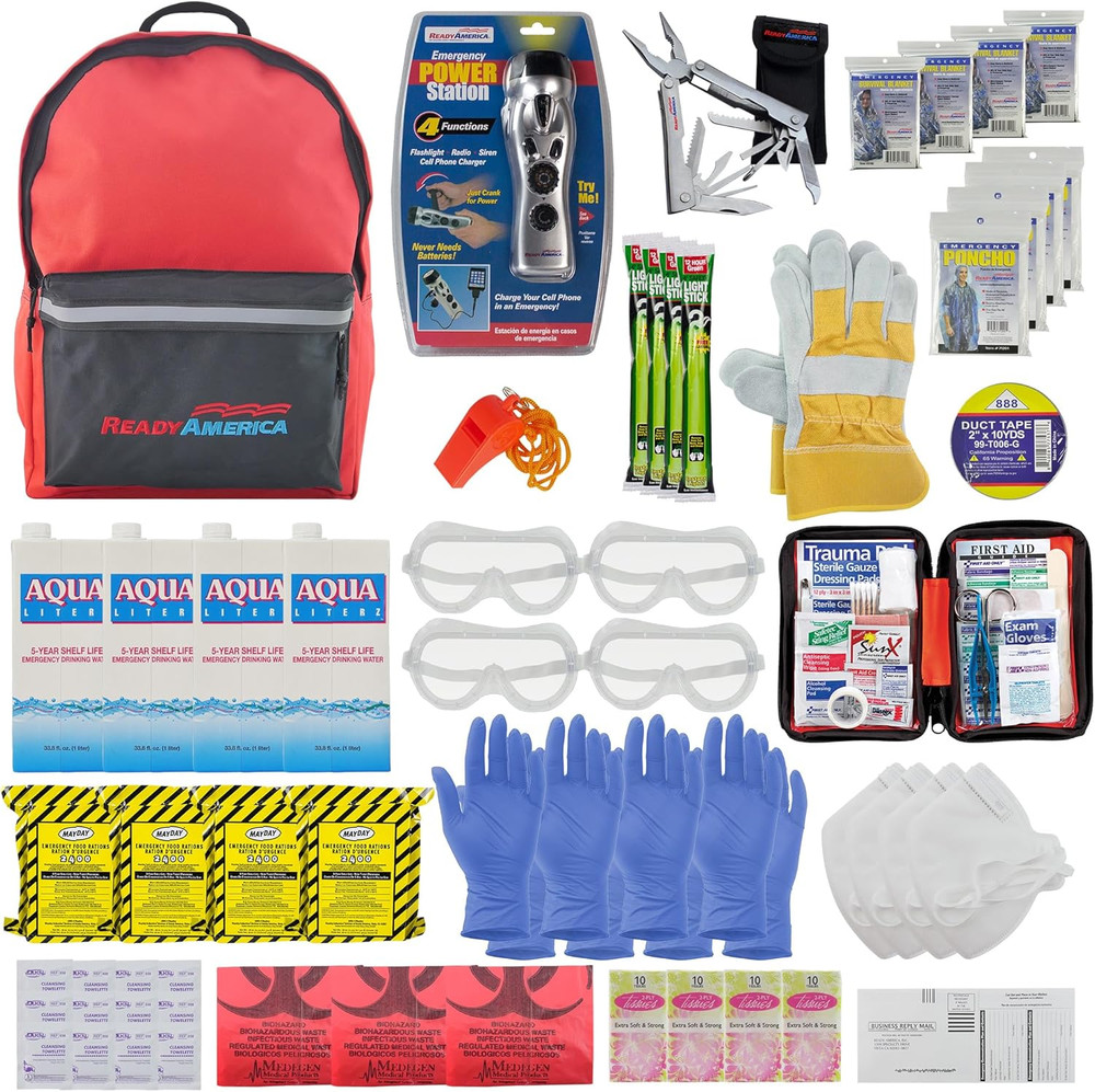 Deluxe 72-Hour Emergency Kit for 4, Complete Disaster Preparedness Backpack