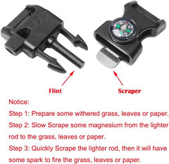 10Pcs Pack Black 5/8″ Compass Flint Scraper Fire Starter Whistle Buckle Plastic