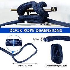 Dock Lines, 4pcs Boat Dock Lines 1/2” X 20’, 12” Eyelet Double-Braided Boat