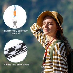 2 Pcs Paracord Lanyard Necklace, Lanyard with Split Ring, Black White & Orange
