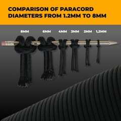 Paracord 1.2mm 8mm, Colour Black 10m, 20m, 30m, 50m, 100m | Ideal for crafting…