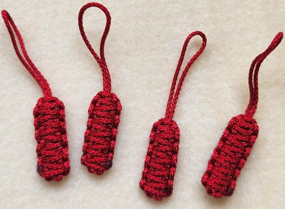 4 Pieces of Red Micro 90 Paracord Zipper Pull Cobra knot HANDMADE IN THE USA