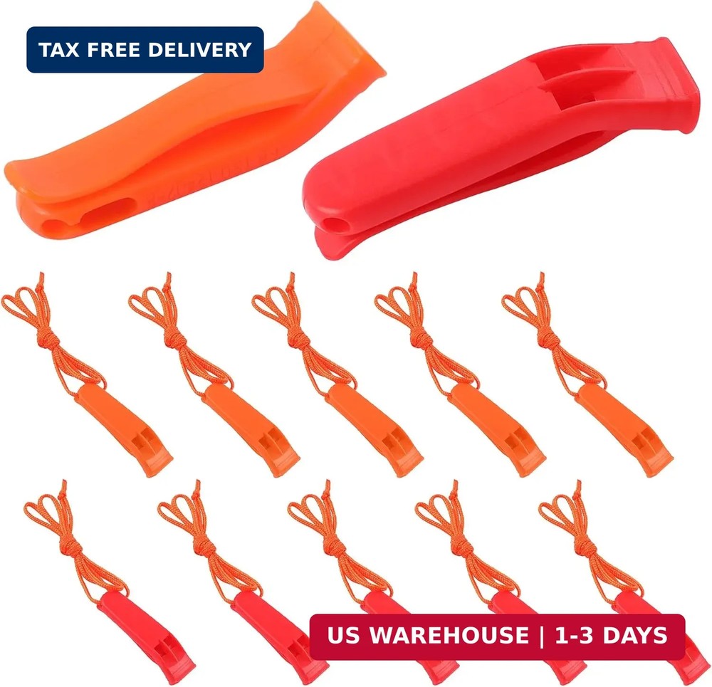 AUGSUN 10 Pcs Safety Whistle Marine Whistle Plastic Whistles with Lanyard for Em