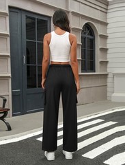 COPYLEAF Parachute Cargo Pants Women Elastic Waisted Quick Dry Large, Black