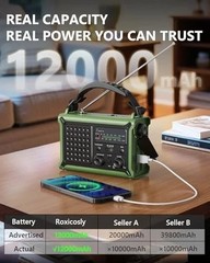 Emergency Weather Radio with Large Solar Panel, Efficient Hand Crank Army Green