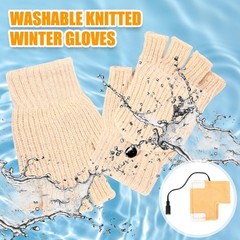 JaGely 2 Pairs USB Heated Gloves Fingerless Winter One Size, Gray and White