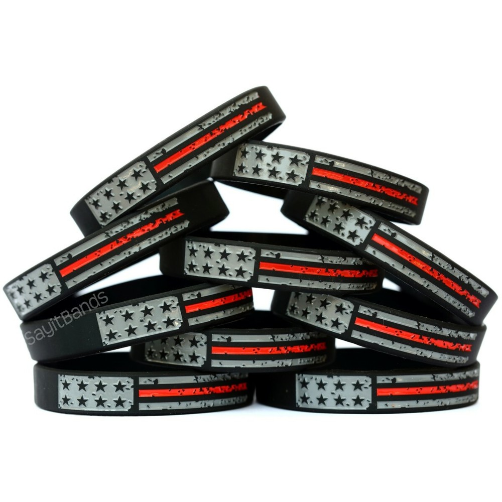 XL Worn Distressed USA Flag Thin RED Line Wristband Lot- Extra Large Size