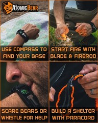 Atomic Bear Paracord Bracelet (2 Pack) – 10 5 inch, Black, Black+Orange