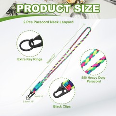 Paracord Lanyard, 550 Heavy Duty Keychain Necklace Lanyard (2 Pack, Colorful)