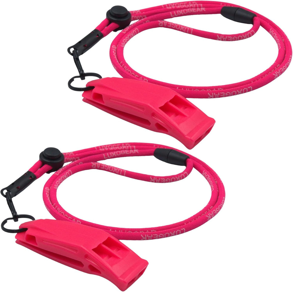 Pink Whistle (2-Pack) 120Db Loud Safety & Emergency Whistle with Lanyard and Bre