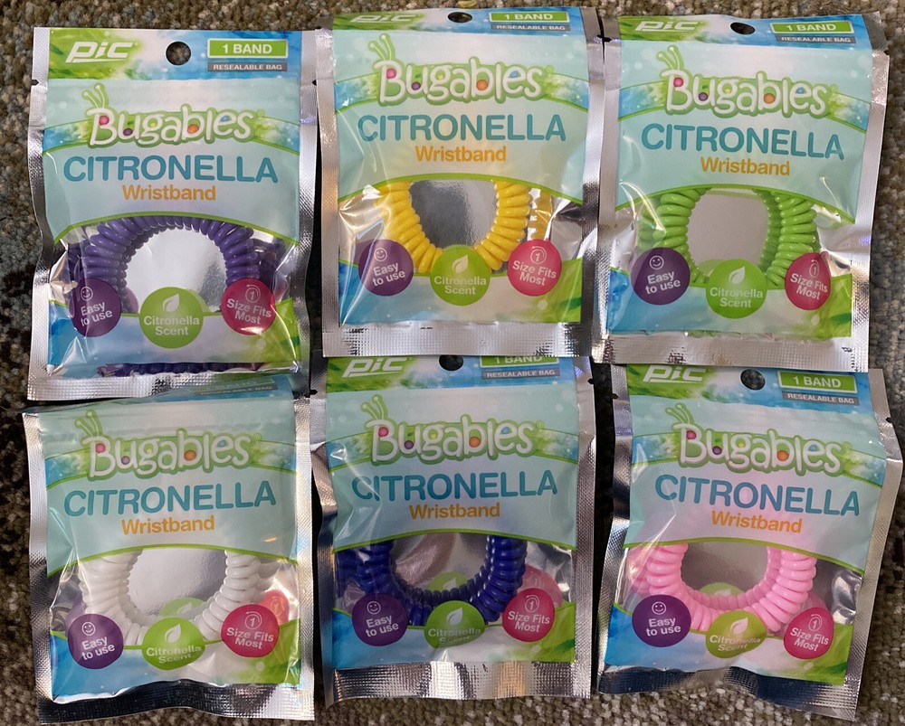 Bugables Citronella Wristband Reusable Lot of 6 Variety Of Colors NEW