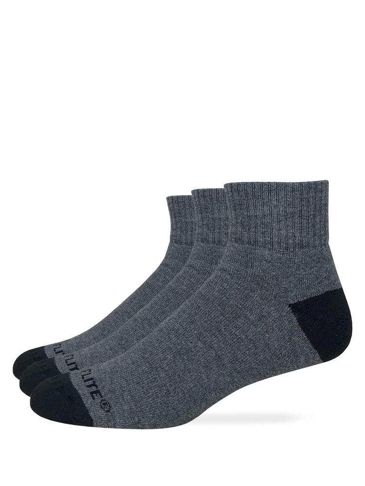 Top Flite Mens Cotton Cushioned Quarter Sport Socks 3 Pair Pack Large, Grey