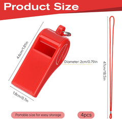 4 Packs Loud Crisp Sound Sports Whistles, Plastic Sports Whistles with Lanyard,
