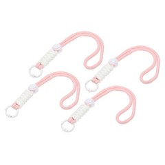 4Pcs Paracord Lanyard Keychain with Spring Ring, Light Pink, White