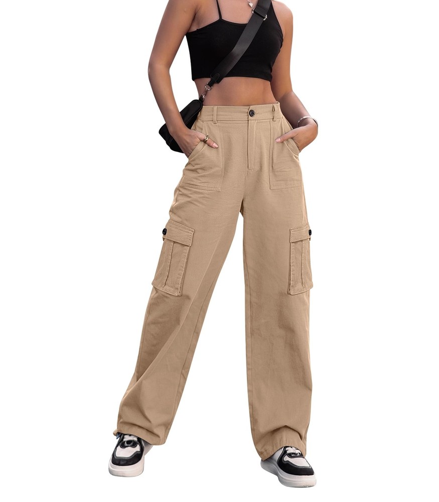 ZMPSIISA Women High Waisted Cargo Pants Wide Leg Casual X-Large, Khaki