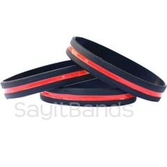 Set of Thin RED Line Bracelets Fire Fighter & Department Awareness Wristband Lot