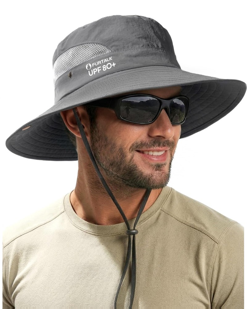 FURTALK Mens Bucket Sun Hat UPF 80+ Wide Brim Hiking One Size, Dark Grey