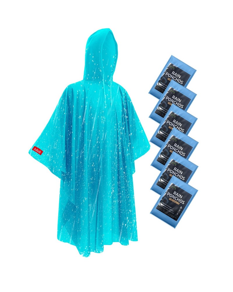 Disposable Rain Ponchos – Extra Long Waterproof One Size Tall, Blue 6pcs