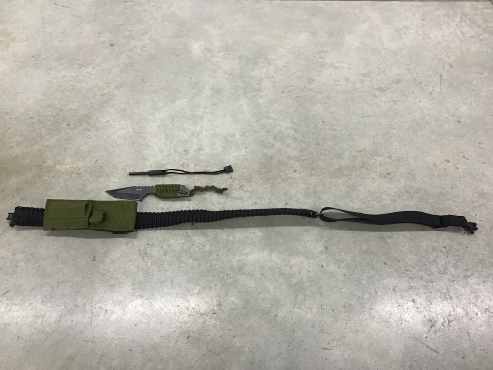 Black Paracord Survival Rifle Sling WIth Knife/Fire Starter Metal Studs