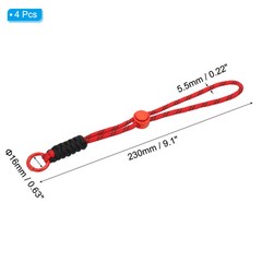 4Pcs Paracord Lanyard Keychain with Spring Ring, Wavy Design, Red, Black